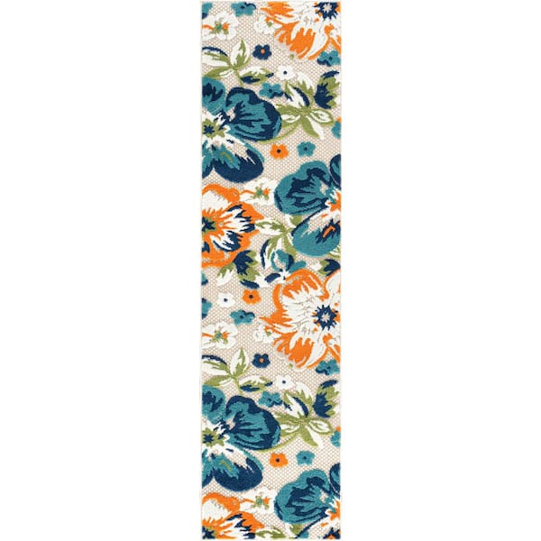 Bergamo Contemporary Floral Multi 2 ft. 7 in. x 6 ft. Indoor/Outdoor Runner Rug