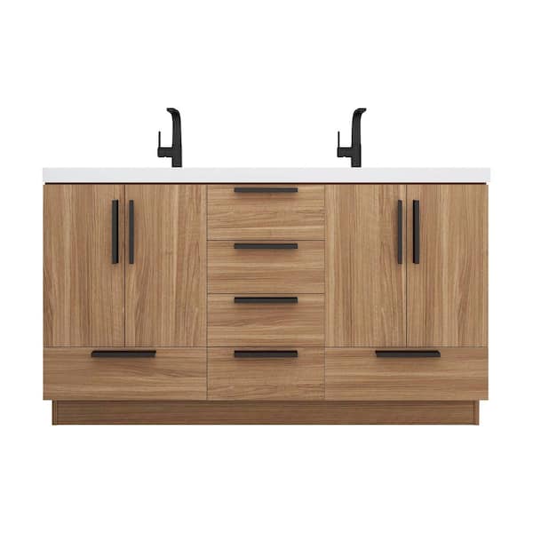 Carla 59 in. W x 20 in. D x 35 in. H Double Sink Freestanding Bath Vanity in Rose Wood with White Acrylic Top