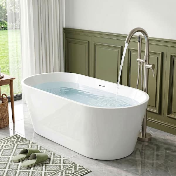 ANZZI Chand 59 in. x 30 in. Flat Bottom Freestanding Soaking