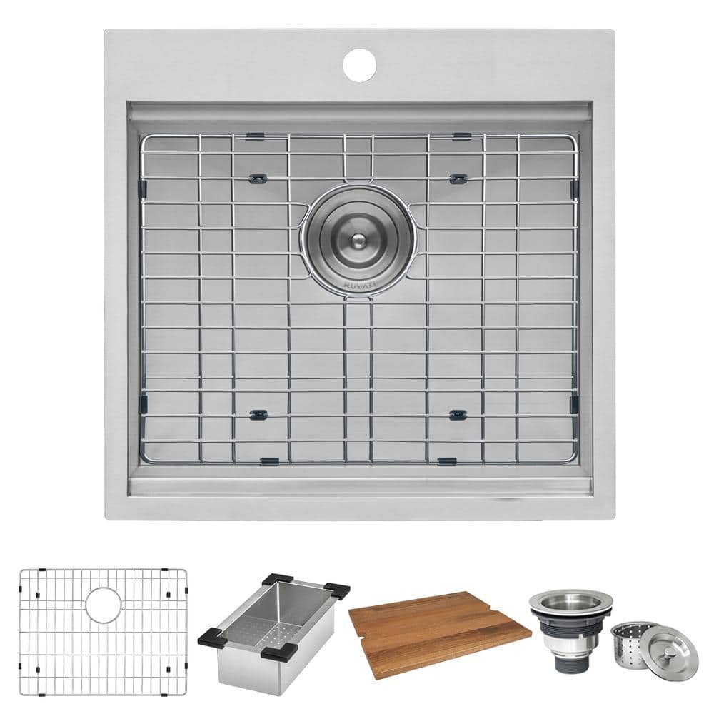 21" x 20" Stainless Steel Topmount Workstation Sink with Sapele Wood Cutting Board