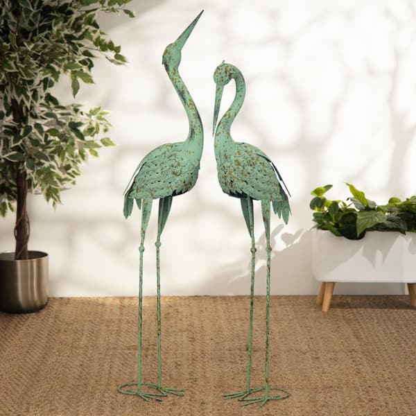 47 in. Oversized Metal Indoor Outdoor Crane Garden Sculpture with Coiled U Shaped Feet (2- Pack)