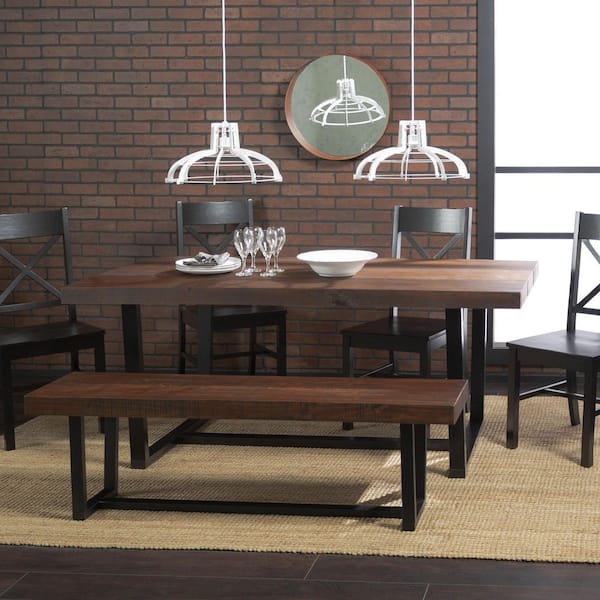 Walker Edison Furniture Company 6-Piece Meridian Mahogany/Black Farmhouse Dining Set Seats 6