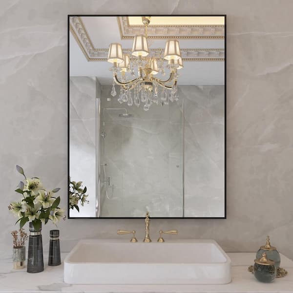 Klajowp 36 in. W x 28 in. H Large Rectangular Aluminum Alloy Framed Wall Mounted Bathroom Vanity Mirror in Black
