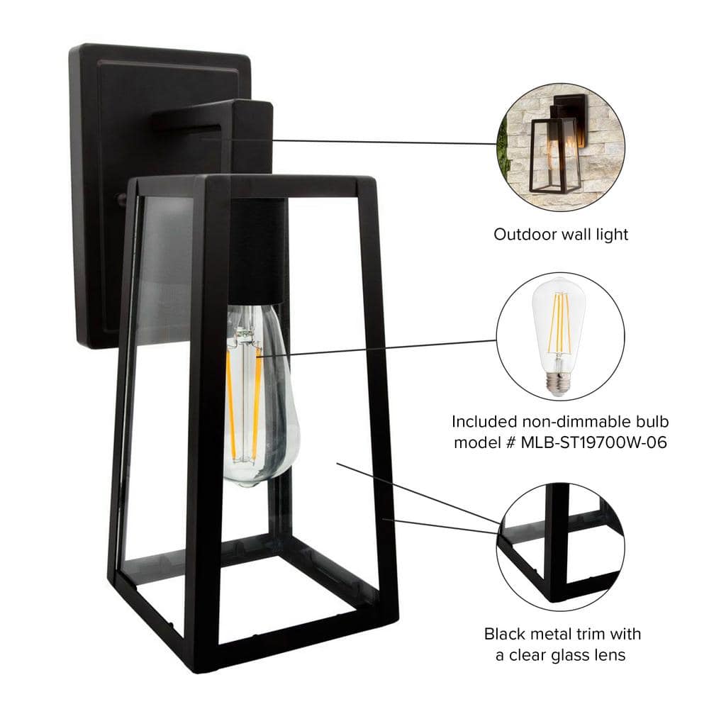 Black Metal and Clear Glass LED Outdoor Wall Sconce