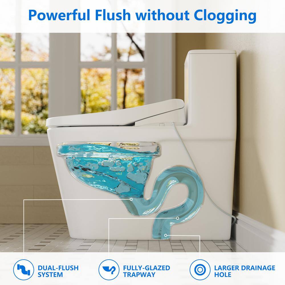 White Ceramic Elongated Dual Flush Bidet Toilet Combo