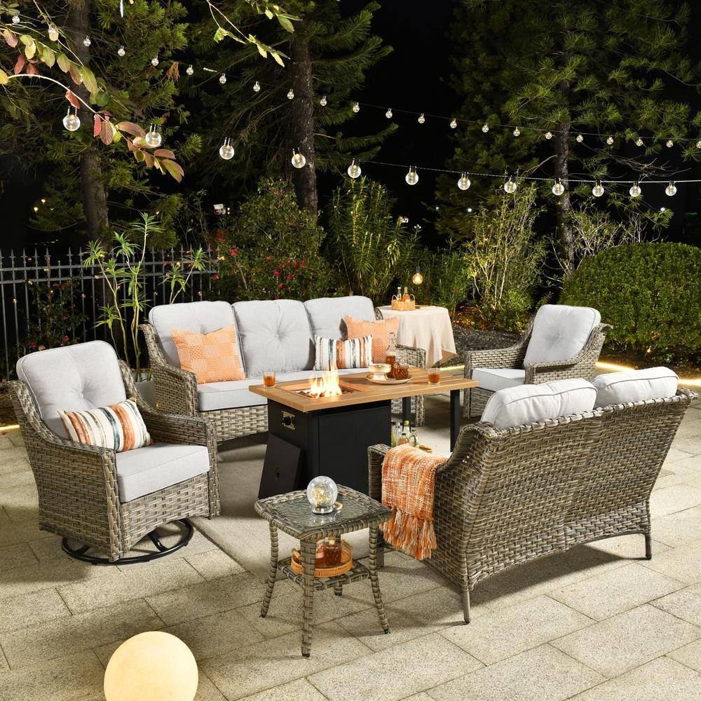 Toject Eureka Grey 6Piece Wicker Outdoor Patio Conversation Sofa
