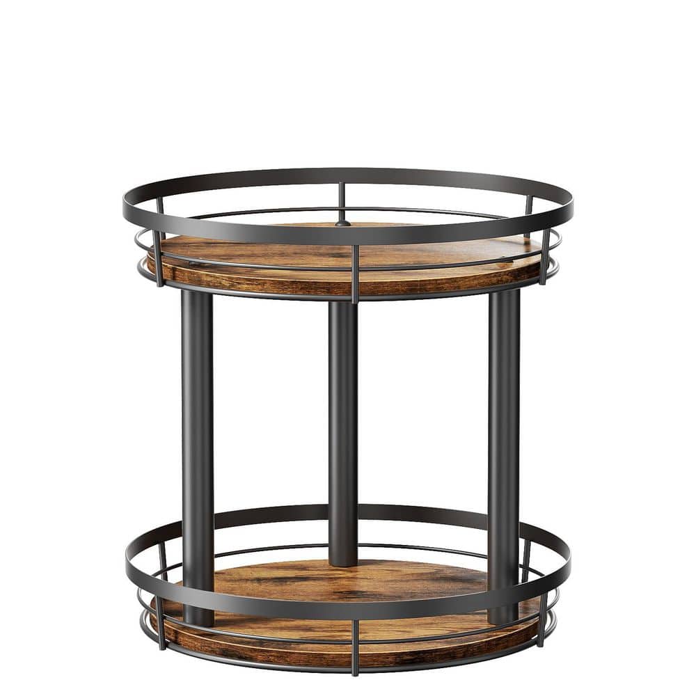 2 Tier Rustic Wood Finish Rotating Countertop or Cabinet Spice Rack Organizer with Metal Frame Raised Edge price history on PriceWatchPro