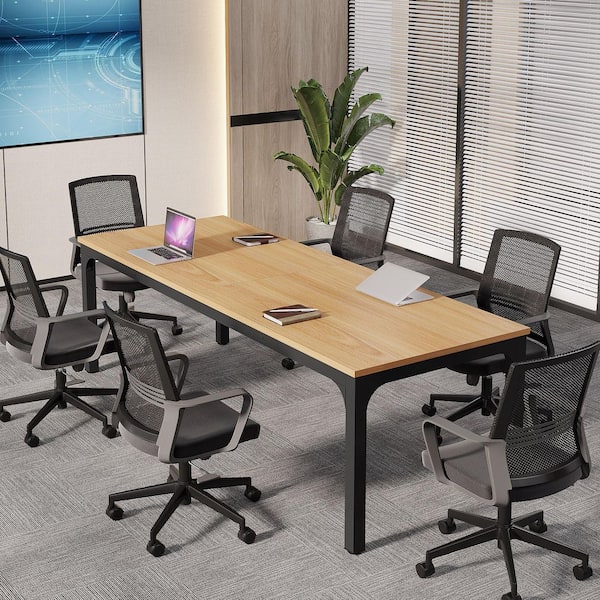 BYBLIGHT Moroni 78.7 in. Oak and Black Wood Computer Desk