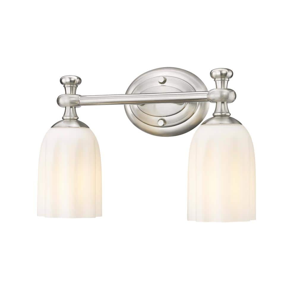 Orion 13.75 in. 2-Light Brushed Nickel Vanity-Light with Opal Etched Glass 