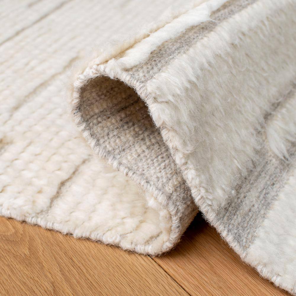 Ivory Hand-Tufted Wool Shag Area Rug, 5' x 8'