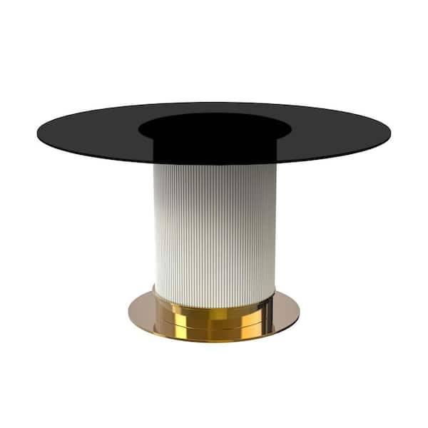Jexis Modern Black Glass Round 71 in. Pedestal Dining Table Seats 8