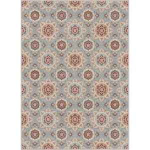 Blue 5 ft. x 7 ft. Flat-Weave Kings Court Victoria Transitional Mosaic Pattern Area Rug