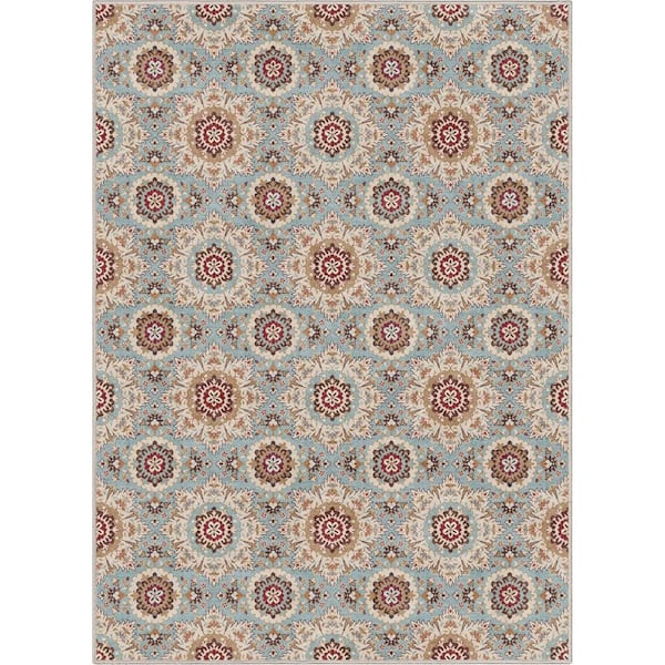 Well Woven Blue 5 ft. x 7 ft. Flat-Weave Kings Court Victoria Transitional Mosaic Pattern Area Rug