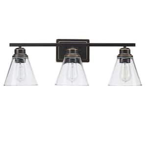 3-Light Vanity Light Wall Sconce with Oil Rubbed Dark Bronze Finish and Clear Glass Shade and Bath Set