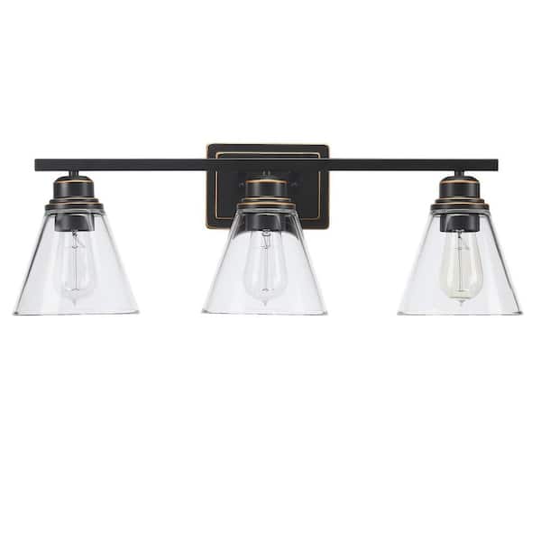 PUDO 3-Light Vanity Light Wall Sconce with Oil Rubbed Dark Bronze Finish and Clear Glass Shade and Bath Set