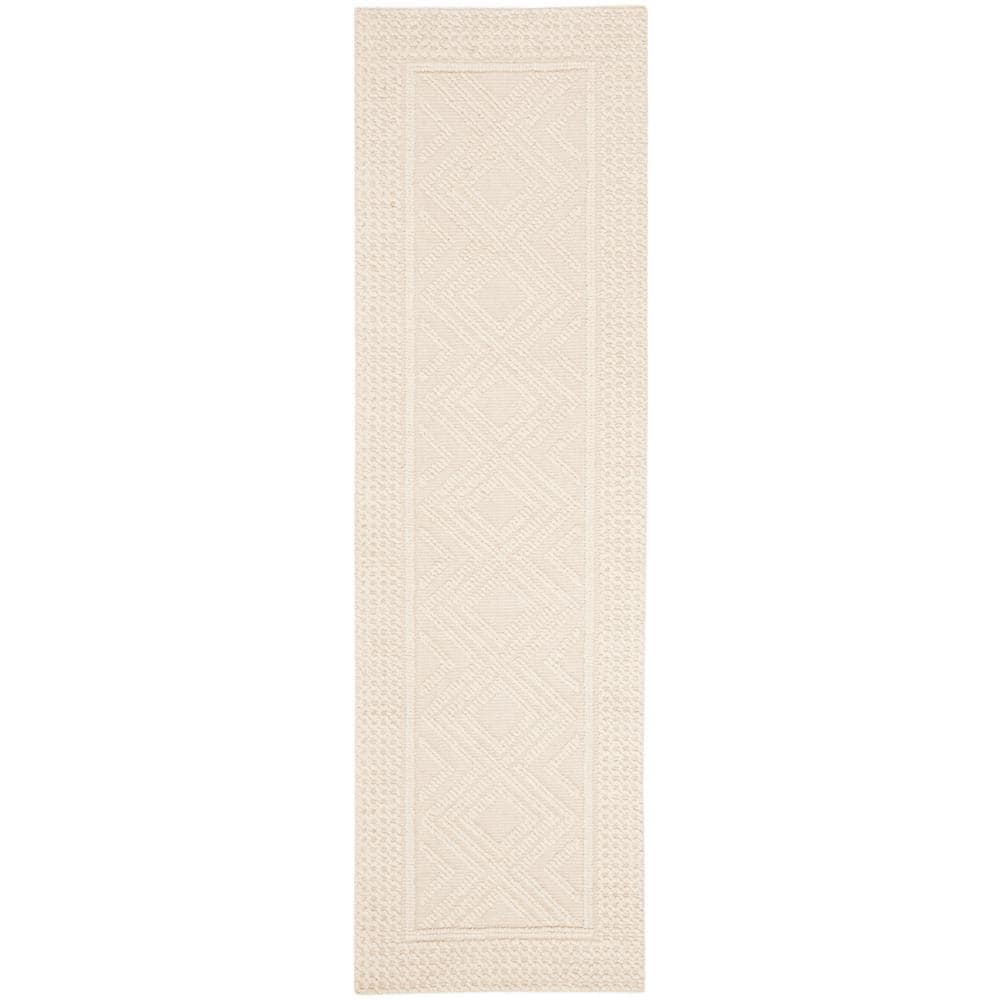 Ivory Geometric Tufted Wool Runner Rug, 2'3" x 10'