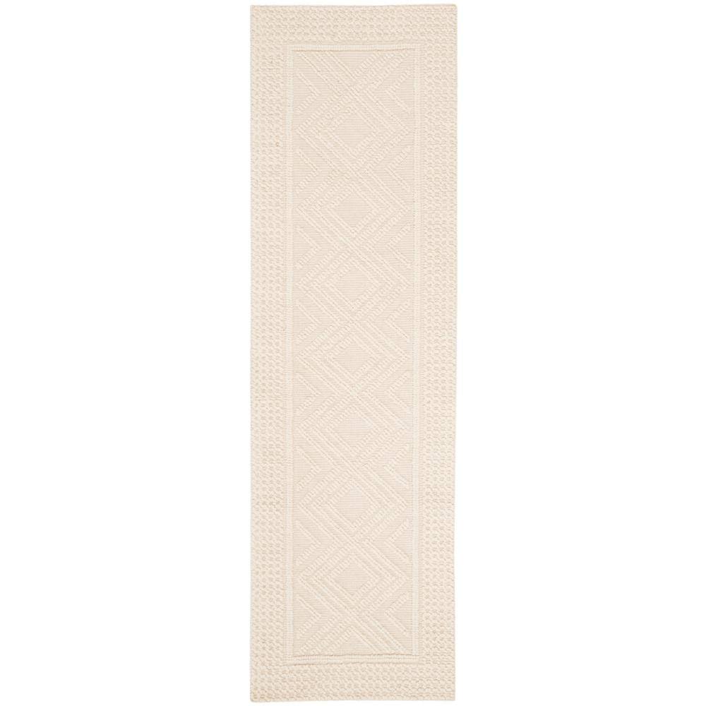 Ivory Hand-Knotted Wool Runner Rug, 2'3" x 14'