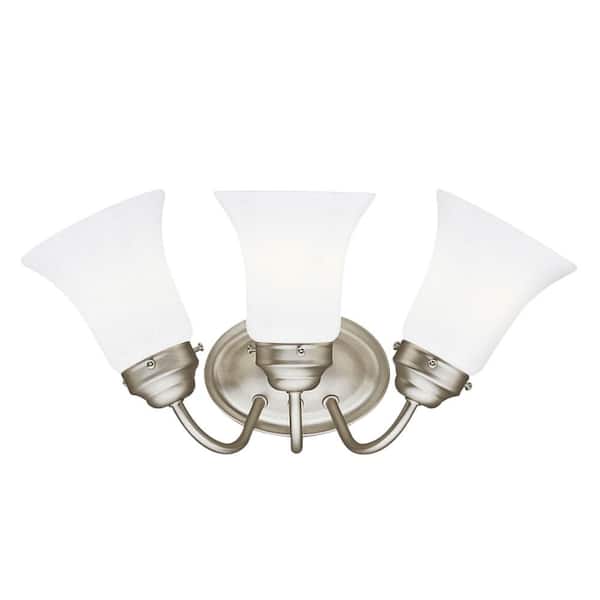 Independence 18 in. 3-Light Brushed Nickel Transitional Bathroom Vanity Light with Satin Etched Cased Opal Glass