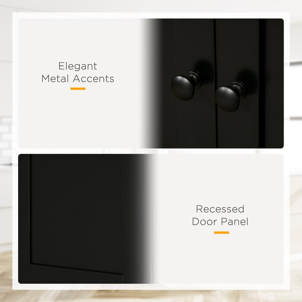 Tall Black MDF Kitchen Pantry Cabinet with Recessed Panel Doors