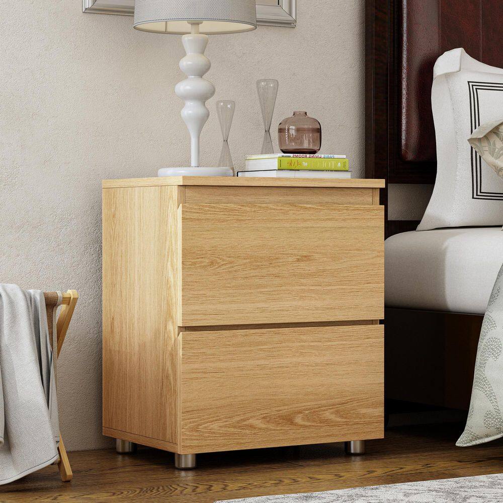 Black 2-Drawer Wood Grain Nightstands Side Table Bedside Table 18.9 in. H x 15.7 in. W x 11.6 in. D