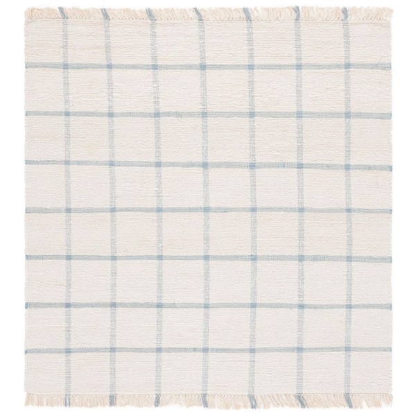 Montauk 6 ft. x 6 ft. Ivory/Blue Geometric Lattice Square Area Rug