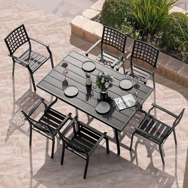 Nuu Garden Black 7-Piece Iron Outdoor Dining Set, 6 Chairs