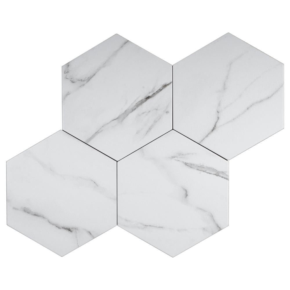 Elegance White Hexagon Porcelain Tile with Marble Look