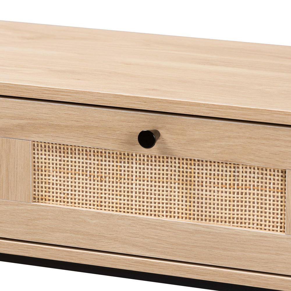 Sherwin Light Brown and Black 2-Drawer Console Table with Rattan Accent