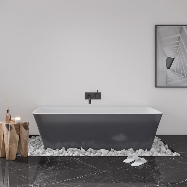 ROSWELL Motril 67 in. Acrylic Flatbottom Freestanding Non-Whirlpool Soaking Bathtub in Grey