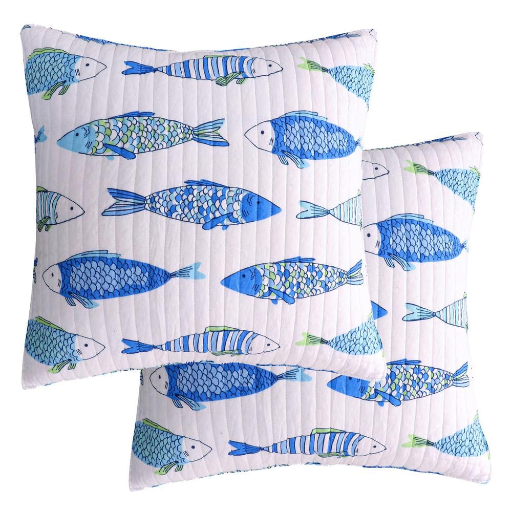 Catalina Blue Fish Cotton Euro Sham Set