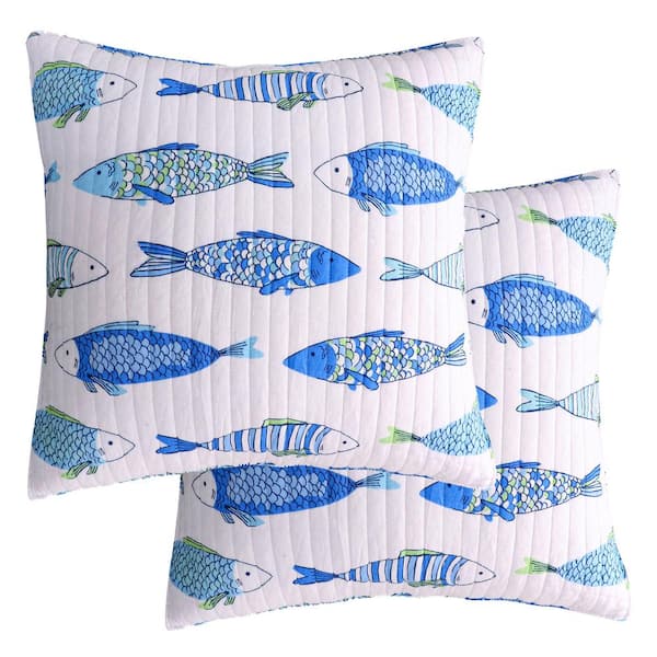 LEVTEX HOME Catalina Fish Blue, Green and White Print Cotton 26 in. x 26 in. Euro Sham (Set of 2)