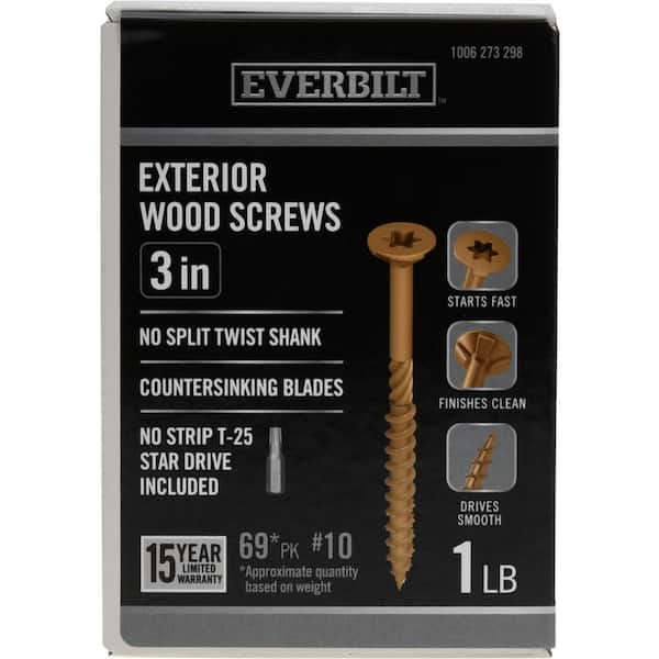 Everbilt #10 x 3 in. Star Drive Flat Head Exterior Wood Screws 1 lb.-Box (69-Piece)