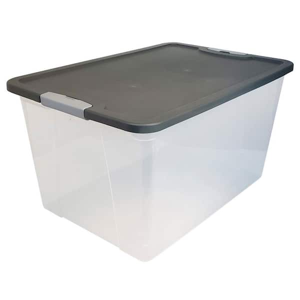 Homz 64 qt Secure Latching Large Clear Plastic Storage Bin w/ Gray Lid (4 Pack)