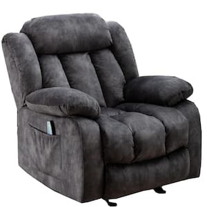 Gray Massage Recliner with Heat and Vibration, Breathable Overstuffed Fabric Single Sofa Manual Rocking Reclining Chair