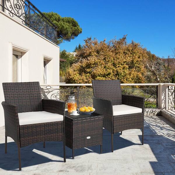 Costway Wicker Outdoor Patio Rattan Dining Chairs Cushioned Seat