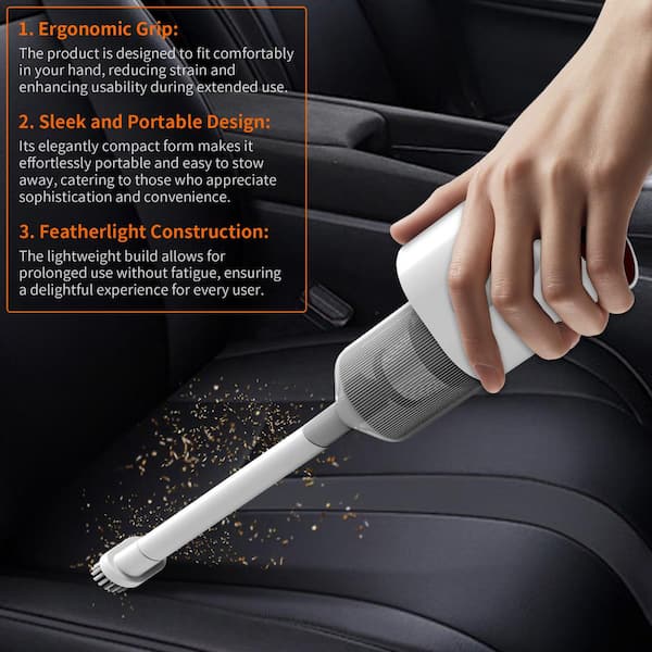 Bagless Corded Handheld Vacuum in White with HEPA Filter, for Rubber Surfaces, Car's Seats, Floor Mats