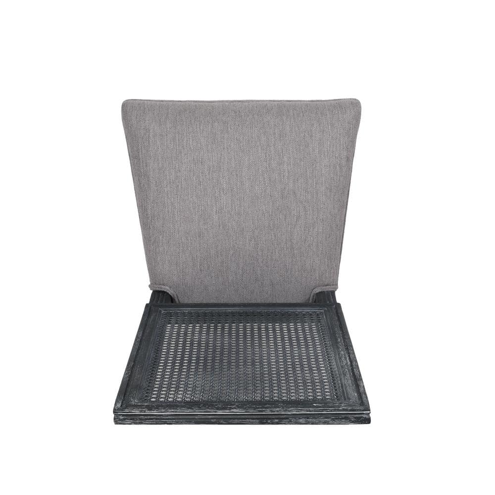 Gray Upholstered Cane Back Wood Side Chair Set