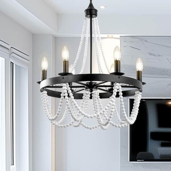 Emeritpro 6-Light Matte Black Branch Wagon Wheel Chandelier