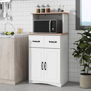 49 in. White Wooden Kitchen Cabinet White Pantry Storage Microwave Cabinet with Storage Drawer