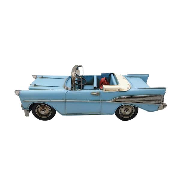 PETERSON ARTWARES Blue 12.5 x 5 x 4.75 in. Classic Convertible Car Metal Model