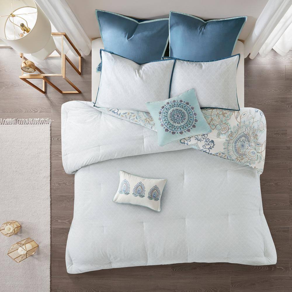 California King Blue Cotton Reversible Comforter Set