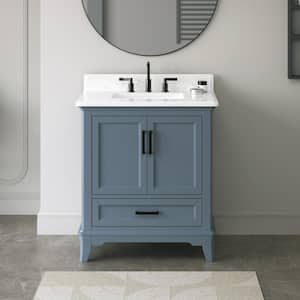 Rawsonville 31 in. Single Sink Freestanding Steel Blue Bath Vanity with White Quartz Top and Backsplash Assembled