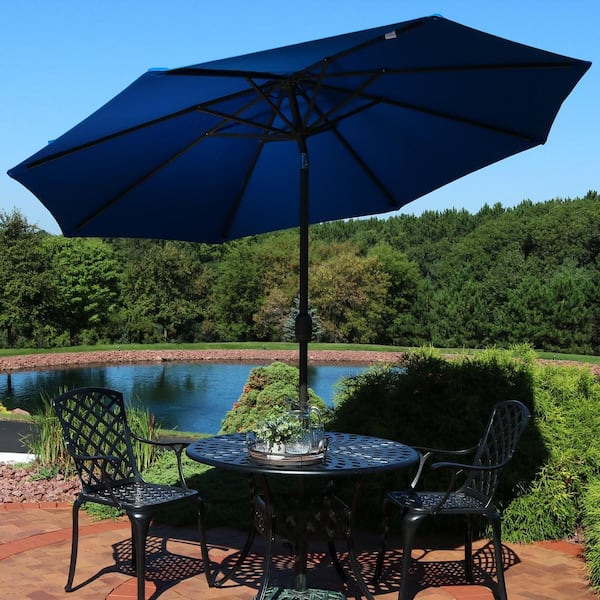 9 ft. Aluminum Market Auto Tilt Patio Umbrella in Sunbrella Pacific Blue