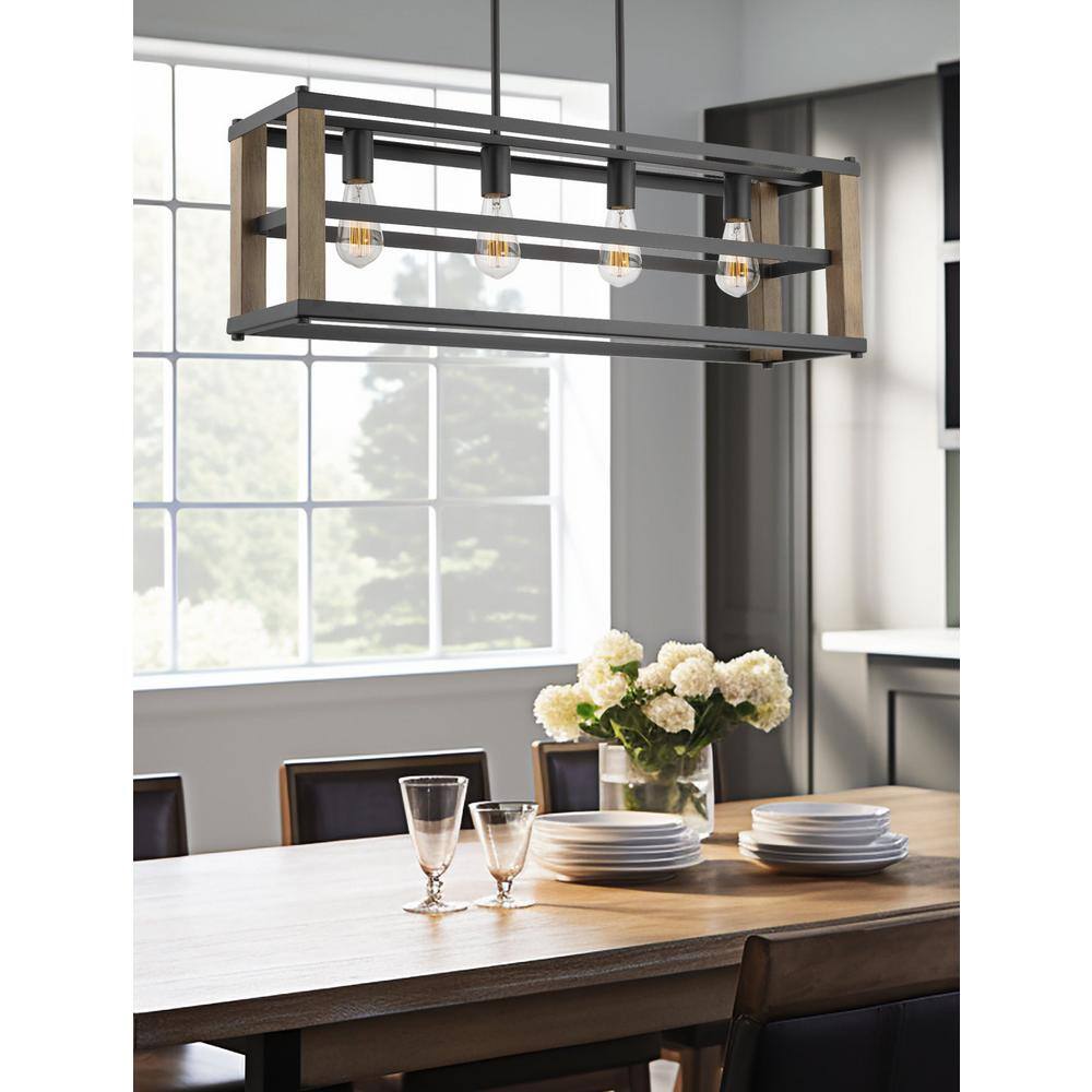 Goodwin 34" Black and Smoked Birch Farmhouse Island Light
