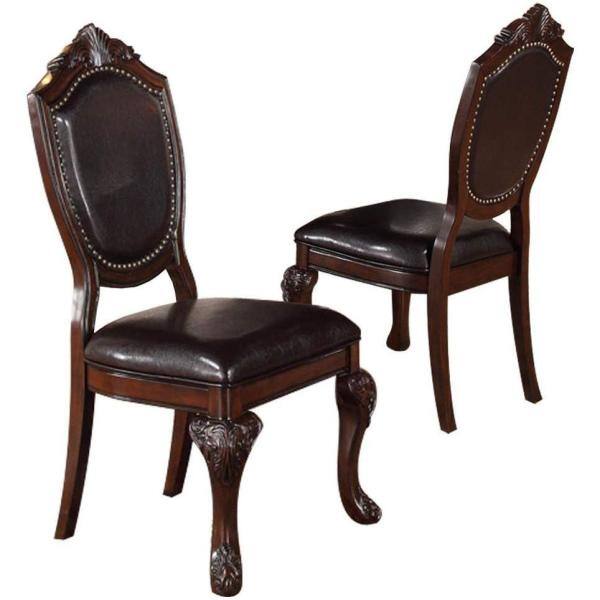 Brown Faux Leather Upholstered High Side Chair with Wood Frame