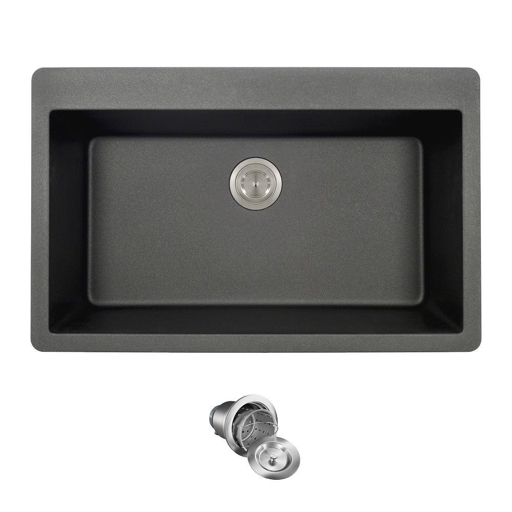 MR Direct Black Quartz Granite 33 in. Single Bowl Drop-In Kitchen Sink ...