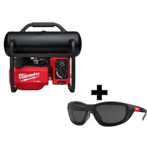 M18 FUEL 18-Volt Lithium-Ion Brushless 2 Gal. Electric Compact Quiet Compressor and Polarized Tinted Safety Glasses