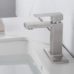 Single Handle Single Hole Bathroom Faucet with Deckplate Included in Brushed Nickel