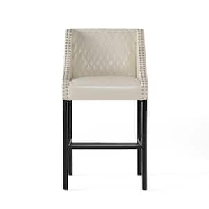 Milano 28 in. Ivory Leather and Wood Bar Stool