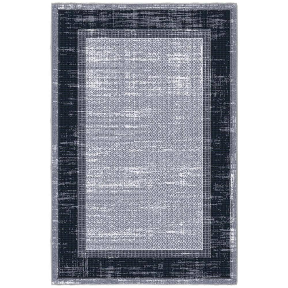 Gray and Black Machine Washable Non-Slip Area Rug 3'3" x 5'